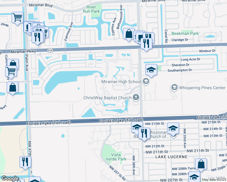 map of restaurants, bars, coffee shops, grocery stores, and more near 9198 36th Manor in Miramar