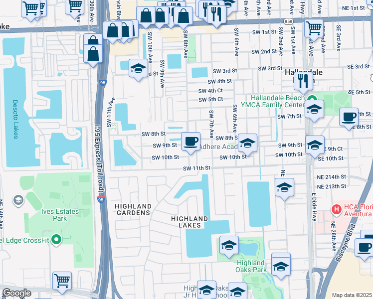 map of restaurants, bars, coffee shops, grocery stores, and more near 906 Southwest 8th Avenue in Hallandale Beach