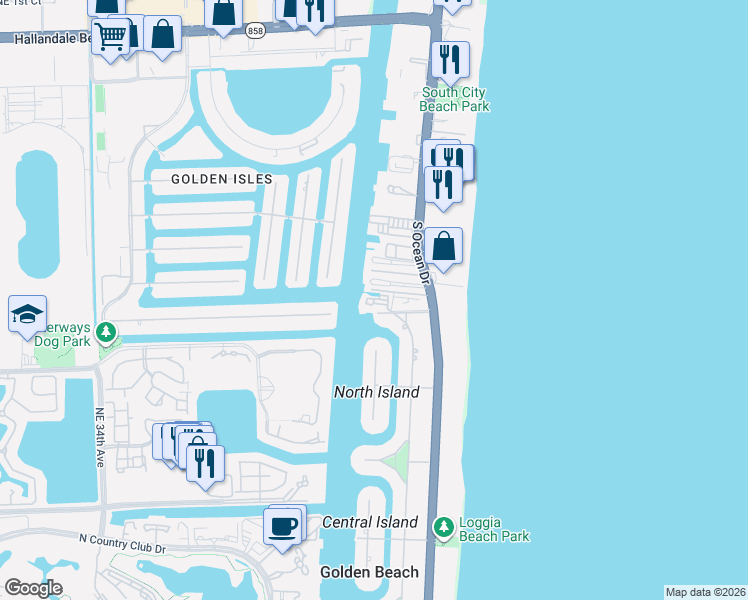 map of restaurants, bars, coffee shops, grocery stores, and more near 3209 County Line Road in Hallandale Beach