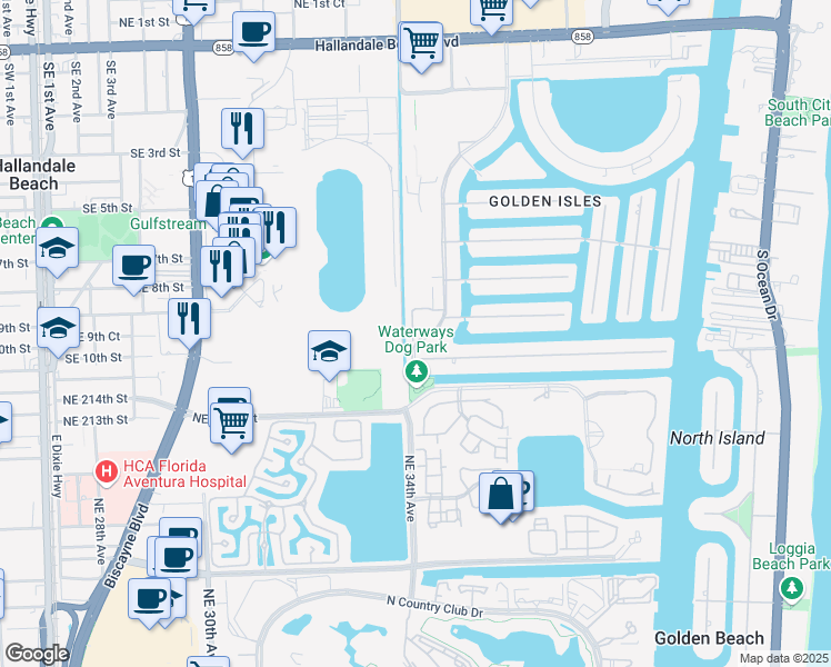 map of restaurants, bars, coffee shops, grocery stores, and more near 717 Layne Boulevard in Hallandale Beach