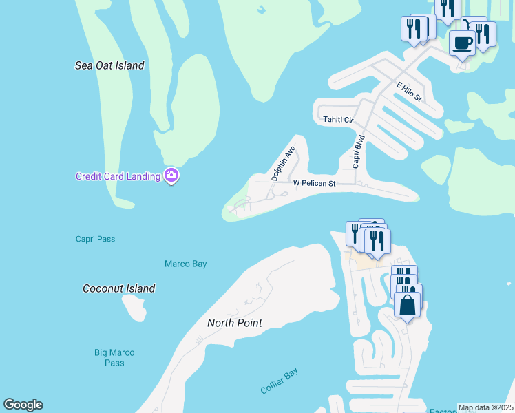 map of restaurants, bars, coffee shops, grocery stores, and more near 223 La Peninsula Boulevard in Naples