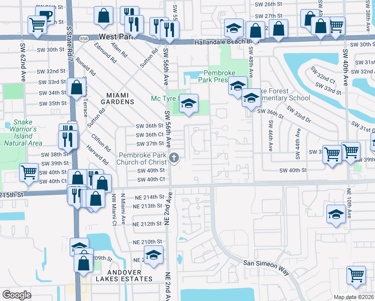 map of restaurants, bars, coffee shops, grocery stores, and more near 3828 Southwest 52nd Avenue in Hollywood