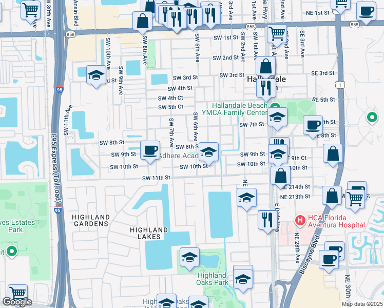 map of restaurants, bars, coffee shops, grocery stores, and more near 814 Southwest 6th Avenue in Hallandale Beach