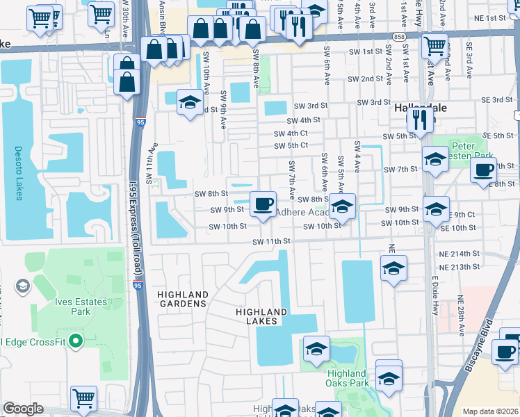 map of restaurants, bars, coffee shops, grocery stores, and more near 906 Southwest 8th Avenue in Hallandale Beach