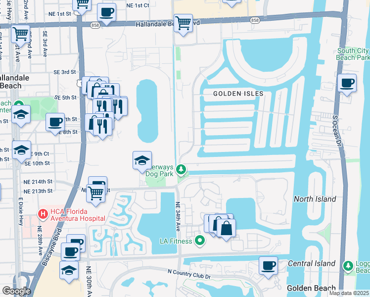 map of restaurants, bars, coffee shops, grocery stores, and more near 717 Layne Boulevard in Hallandale Beach