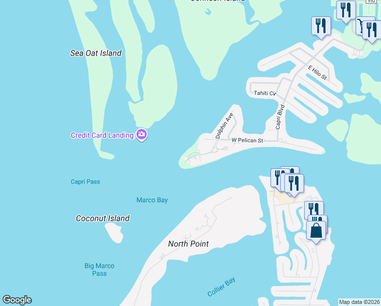 map of restaurants, bars, coffee shops, grocery stores, and more near 410 La Peninsula Boulevard in Naples