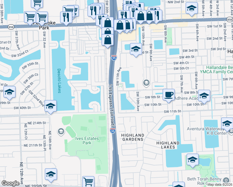 map of restaurants, bars, coffee shops, grocery stores, and more near 714 Southwest 11th Avenue in Hallandale Beach