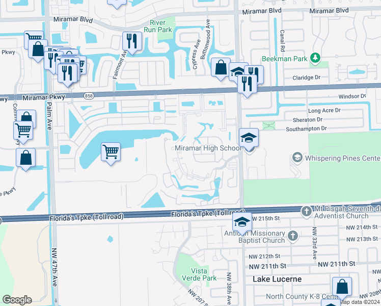 map of restaurants, bars, coffee shops, grocery stores, and more near 3594 Southwest 92nd Avenue in Pembroke Pines