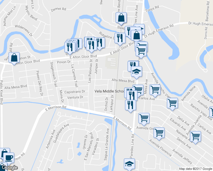 map of restaurants, bars, coffee shops, grocery stores, and more near 1790 Laurel Lane in Brownsville