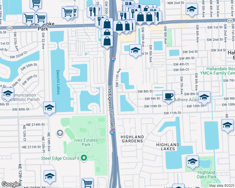 map of restaurants, bars, coffee shops, grocery stores, and more near 741 Southwest 7th Street in Hallandale Beach