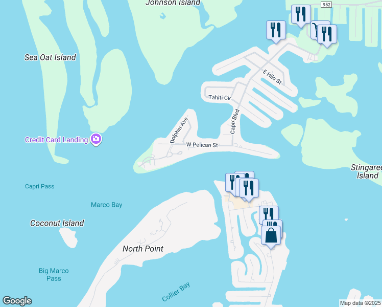 map of restaurants, bars, coffee shops, grocery stores, and more near 43 West Pelican Street in Naples