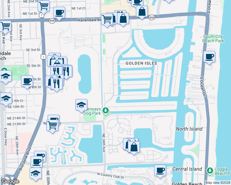 map of restaurants, bars, coffee shops, grocery stores, and more near 471 Alamanda Drive in Hallandale Beach