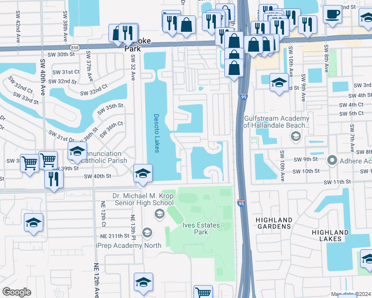 map of restaurants, bars, coffee shops, grocery stores, and more near 114 East Lighthouse Court in Hallandale Beach