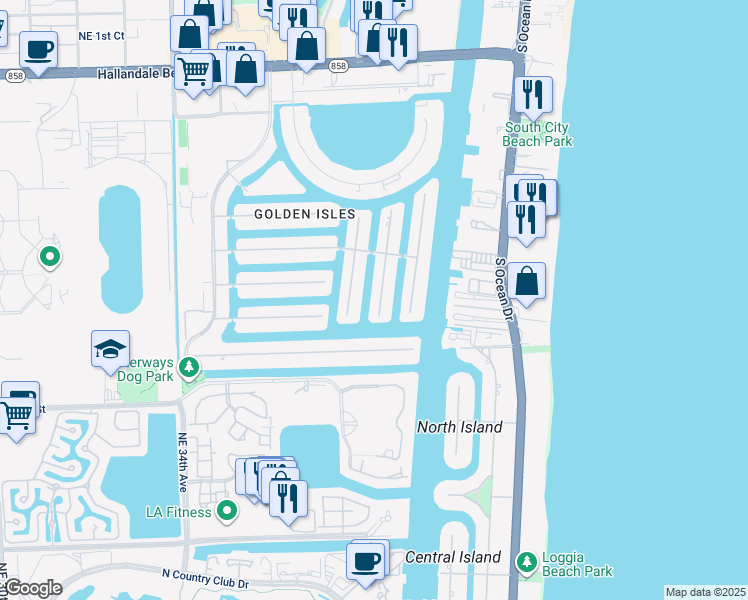 map of restaurants, bars, coffee shops, grocery stores, and more near 642 Hibiscus Drive in Hallandale Beach