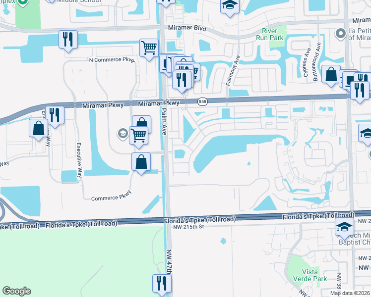 map of restaurants, bars, coffee shops, grocery stores, and more near 9992 Nandina Street in Miramar