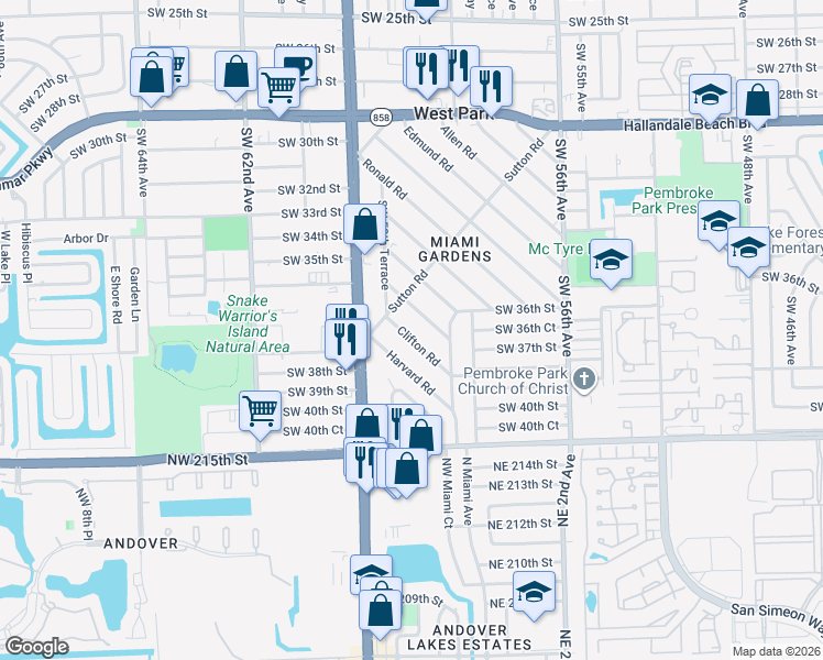 map of restaurants, bars, coffee shops, grocery stores, and more near 112 Newton Road in West Park