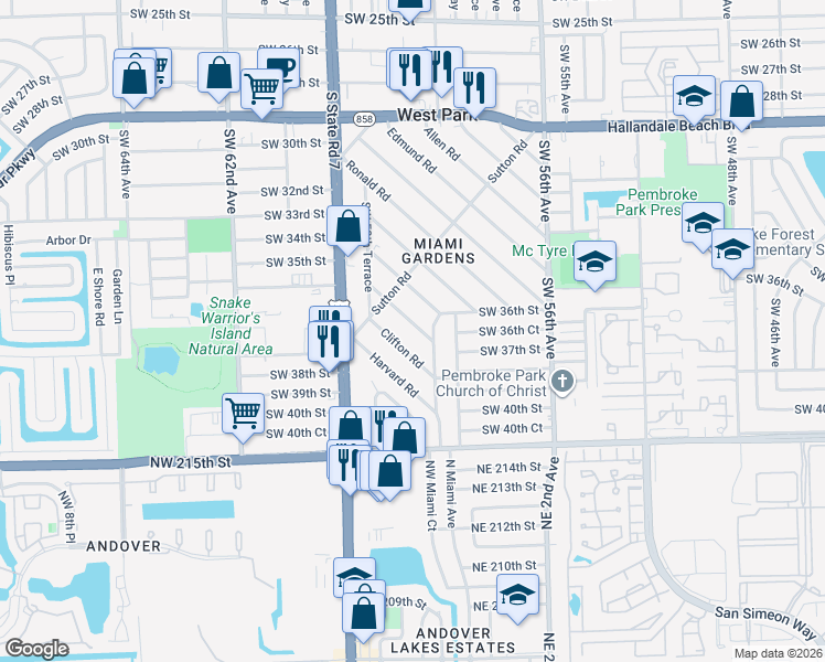 map of restaurants, bars, coffee shops, grocery stores, and more near 112 Newton Road in West Park