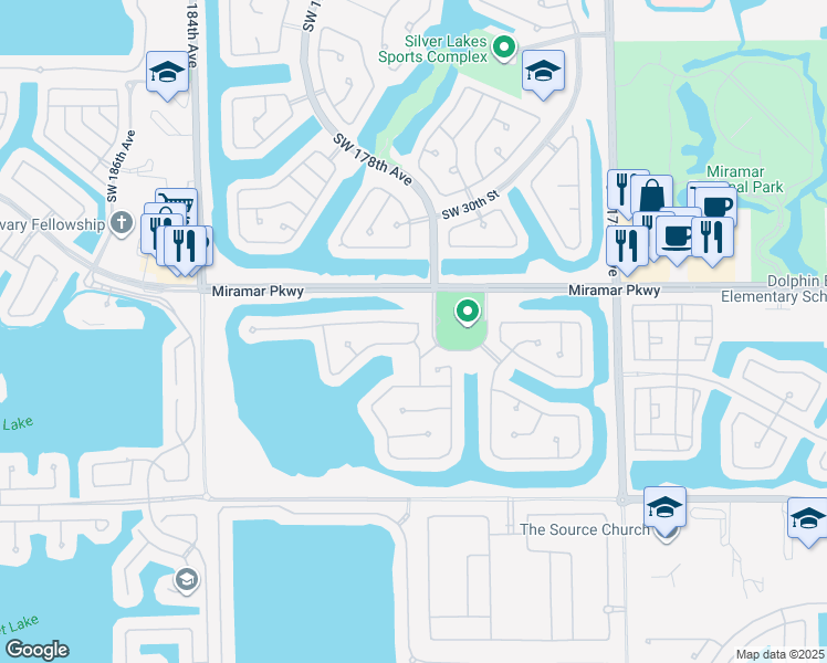 map of restaurants, bars, coffee shops, grocery stores, and more near 3352 Southwest 179th Avenue in Miramar