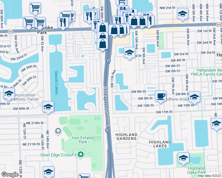 map of restaurants, bars, coffee shops, grocery stores, and more near 714 Southwest 11th Avenue in Hallandale Beach