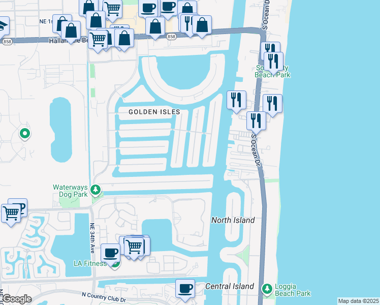 map of restaurants, bars, coffee shops, grocery stores, and more near 642 Hibiscus Drive in Hallandale Beach
