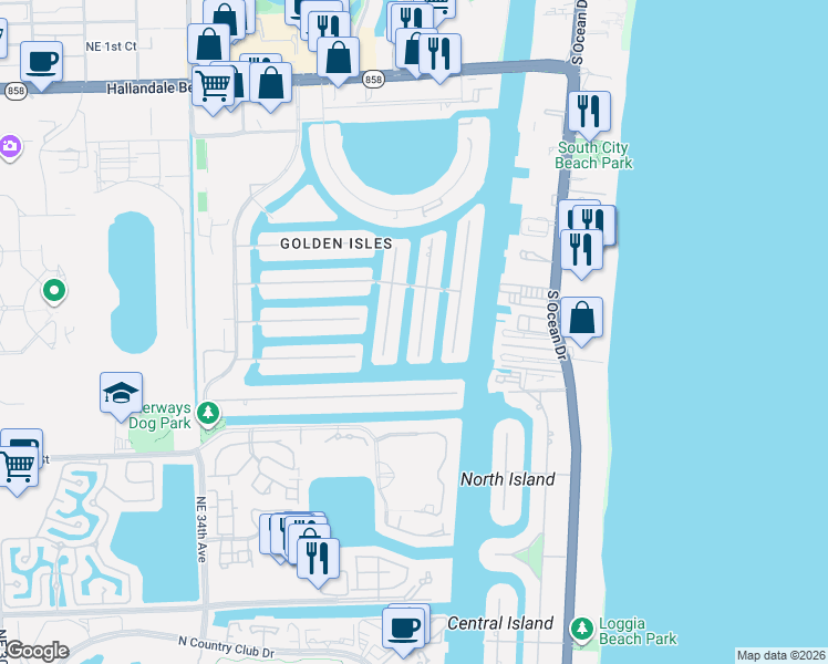 map of restaurants, bars, coffee shops, grocery stores, and more near 642 Hibiscus Drive in Hallandale Beach