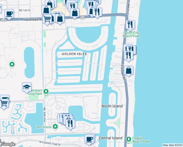 map of restaurants, bars, coffee shops, grocery stores, and more near 642 Hibiscus Drive in Hallandale Beach