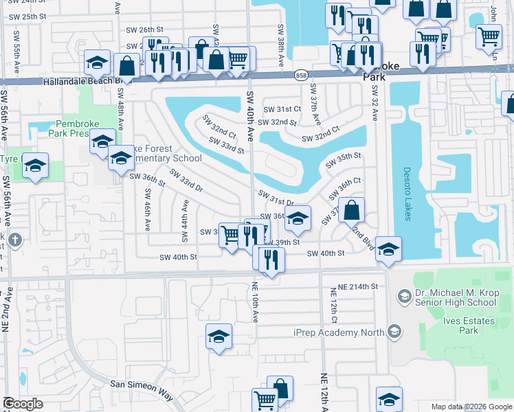 map of restaurants, bars, coffee shops, grocery stores, and more near in West Park
