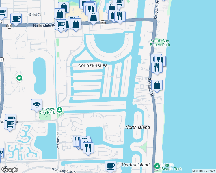 map of restaurants, bars, coffee shops, grocery stores, and more near 642 Oleander Drive in Hallandale Beach