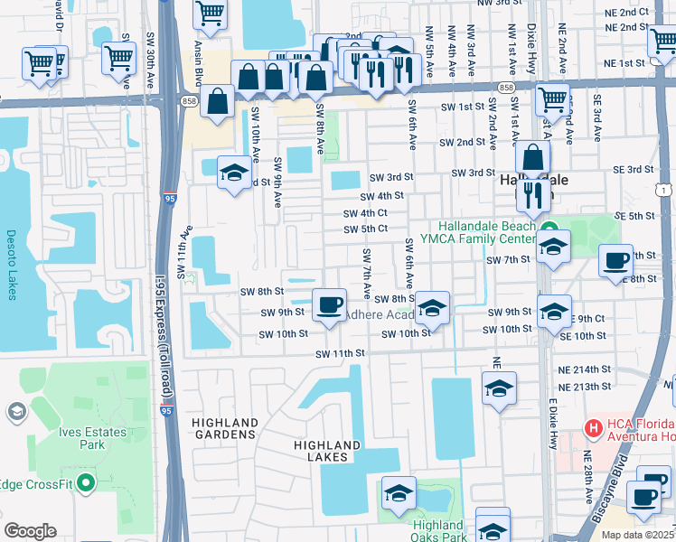 map of restaurants, bars, coffee shops, grocery stores, and more near 729 Southwest 7th Court in Hallandale Beach
