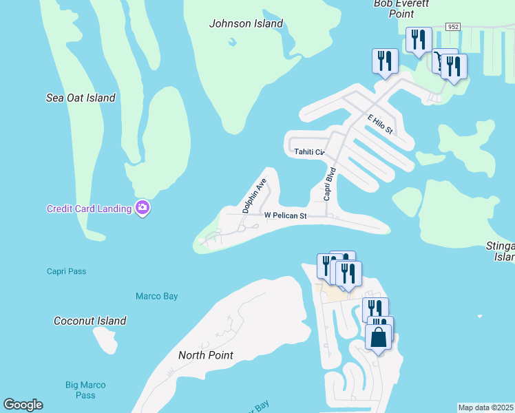 map of restaurants, bars, coffee shops, grocery stores, and more near 43 West Pelican Street in Naples