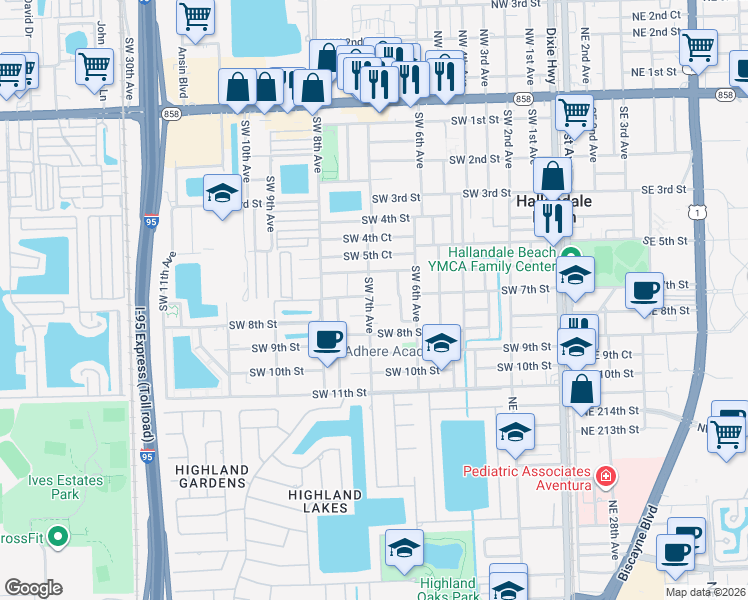 map of restaurants, bars, coffee shops, grocery stores, and more near 635 Southwest 7th Court in Hallandale Beach