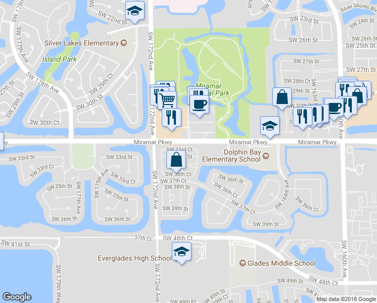 map of restaurants, bars, coffee shops, grocery stores, and more near in Miramar