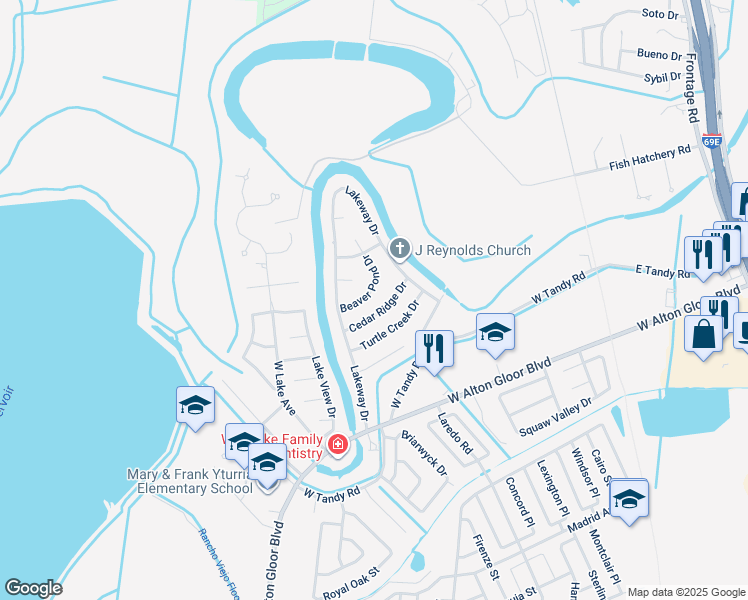 map of restaurants, bars, coffee shops, grocery stores, and more near 4721 Beaver Pond Drive in Brownsville