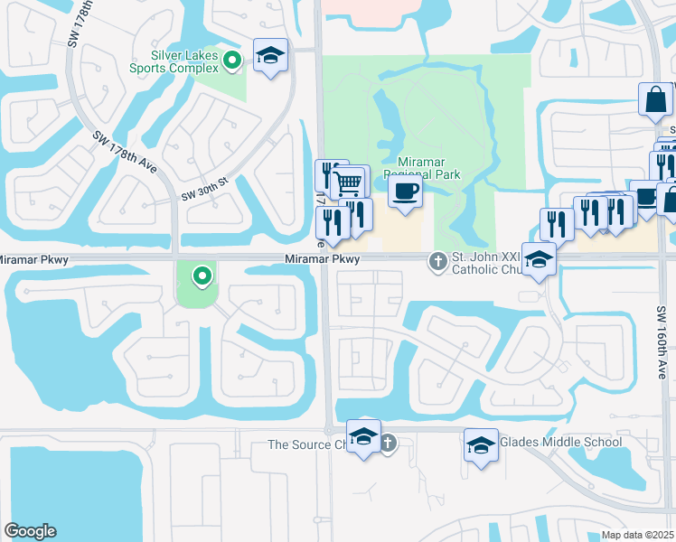 map of restaurants, bars, coffee shops, grocery stores, and more near in Miramar