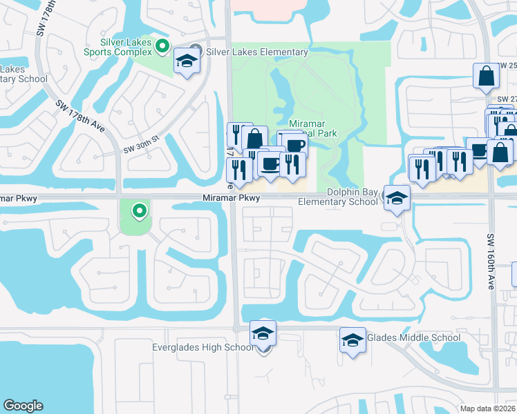 map of restaurants, bars, coffee shops, grocery stores, and more near in Miramar