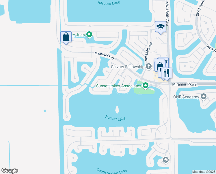map of restaurants, bars, coffee shops, grocery stores, and more near 18921 Southwest 32nd Court in Miramar