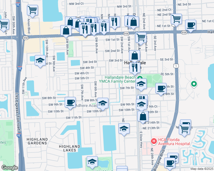 map of restaurants, bars, coffee shops, grocery stores, and more near 624 Southwest 4 Avenue in Hallandale Beach