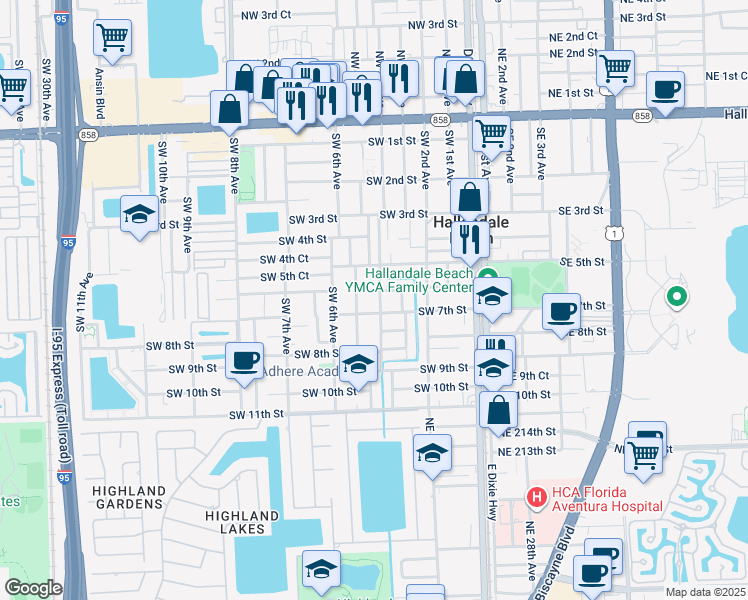 map of restaurants, bars, coffee shops, grocery stores, and more near 624 Southwest 4 Avenue in Hallandale Beach