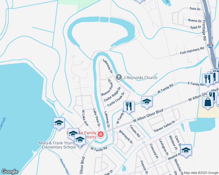 map of restaurants, bars, coffee shops, grocery stores, and more near 4721 Beaver Pond Dr in Brownsville