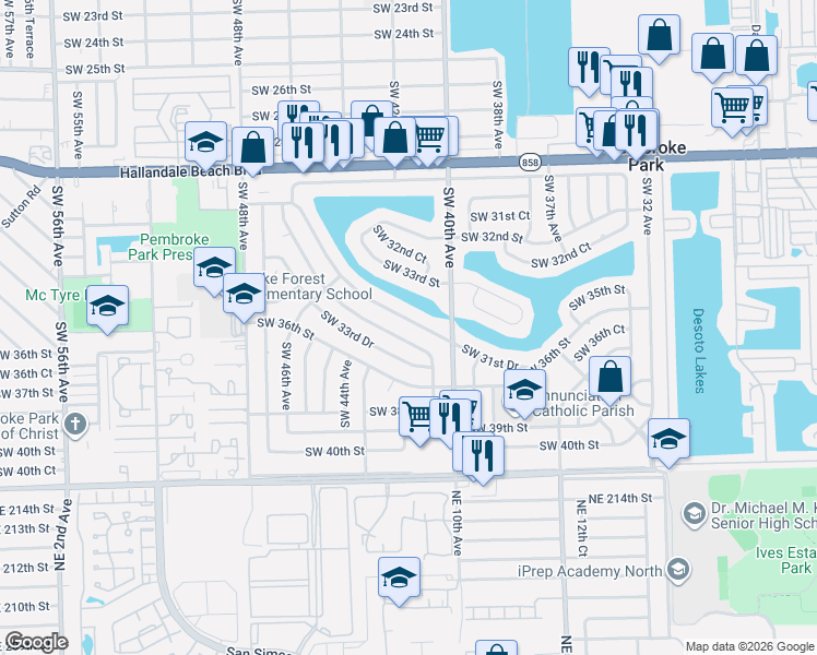map of restaurants, bars, coffee shops, grocery stores, and more near 4030 Southwest 31st Drive in West Park