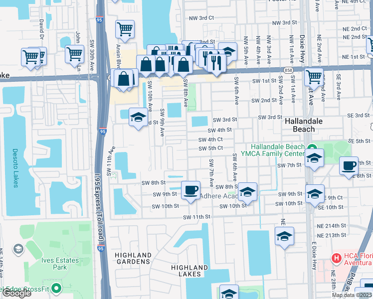 map of restaurants, bars, coffee shops, grocery stores, and more near 480 Southwest 8th Avenue in Hallandale Beach