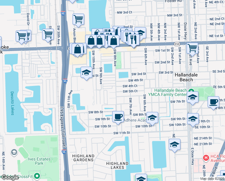 map of restaurants, bars, coffee shops, grocery stores, and more near 480 Southwest 8th Avenue in Hallandale Beach