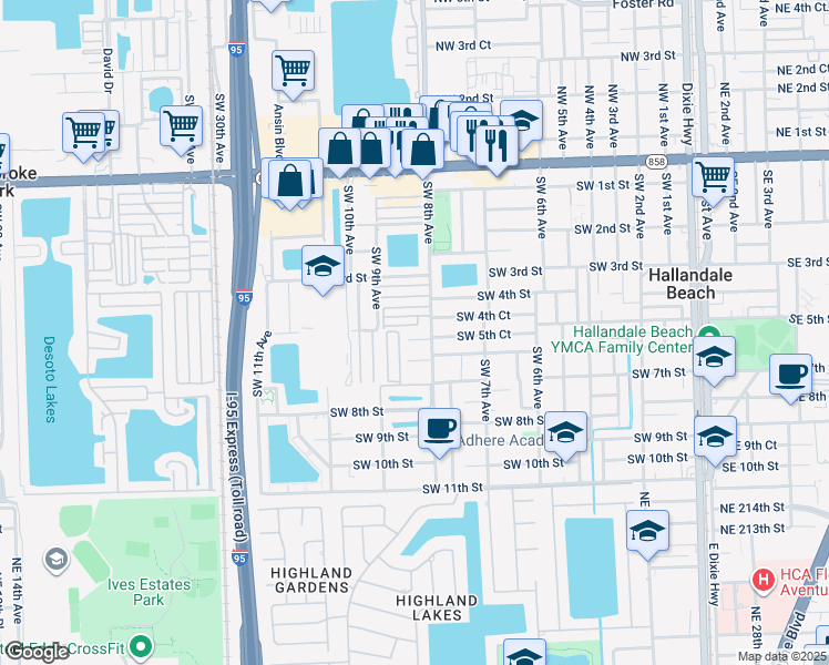 map of restaurants, bars, coffee shops, grocery stores, and more near 480 Southwest 8th Avenue in Hallandale Beach