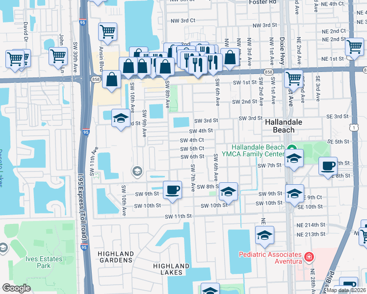 map of restaurants, bars, coffee shops, grocery stores, and more near 709 Southwest 4th Court in Hallandale Beach