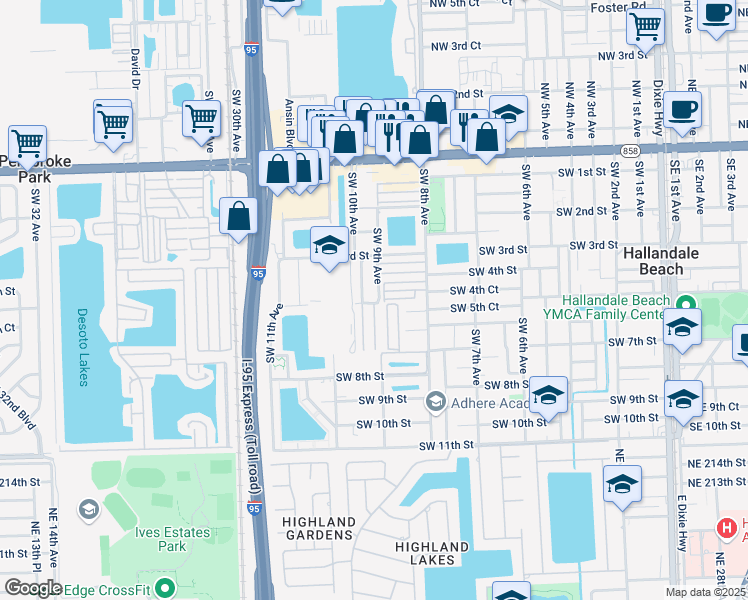 map of restaurants, bars, coffee shops, grocery stores, and more near 402 Southwest 8th Terrace in Hallandale Beach