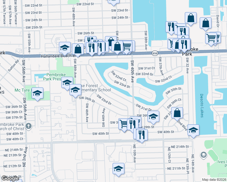 map of restaurants, bars, coffee shops, grocery stores, and more near 4311 Southwest 31st Drive in West Park