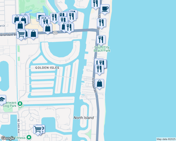 map of restaurants, bars, coffee shops, grocery stores, and more near in Hallandale Beach