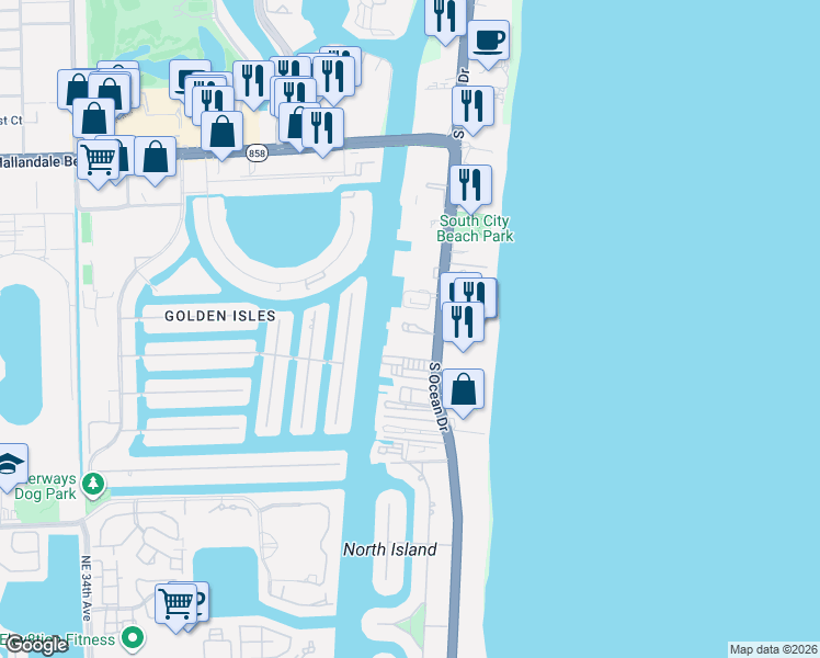 map of restaurants, bars, coffee shops, grocery stores, and more near in Hallandale Beach