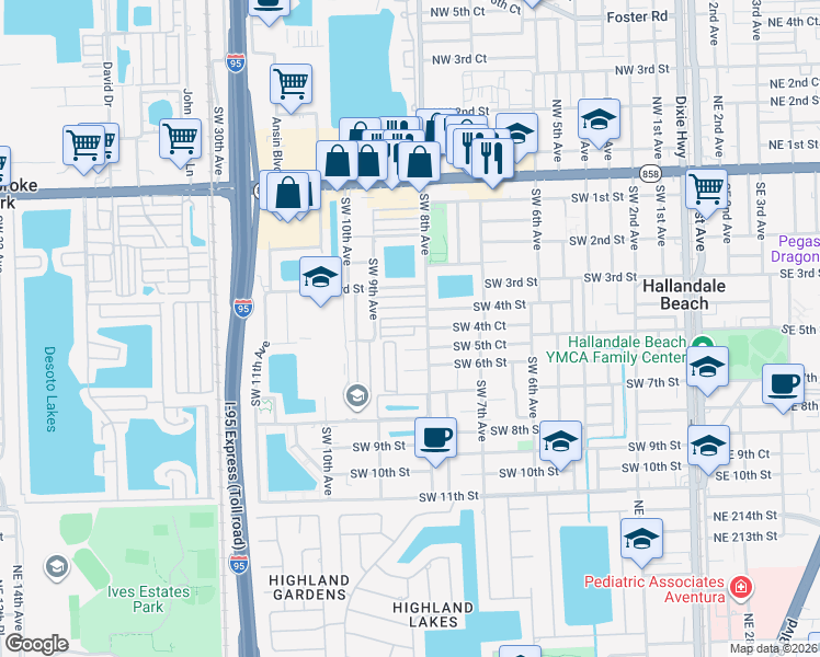 map of restaurants, bars, coffee shops, grocery stores, and more near 480 Southwest 8th Avenue in Hallandale Beach