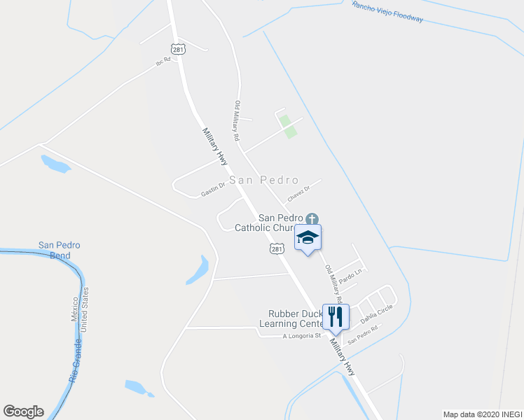map of restaurants, bars, coffee shops, grocery stores, and more near 7540 U.S. 281 in Brownsville